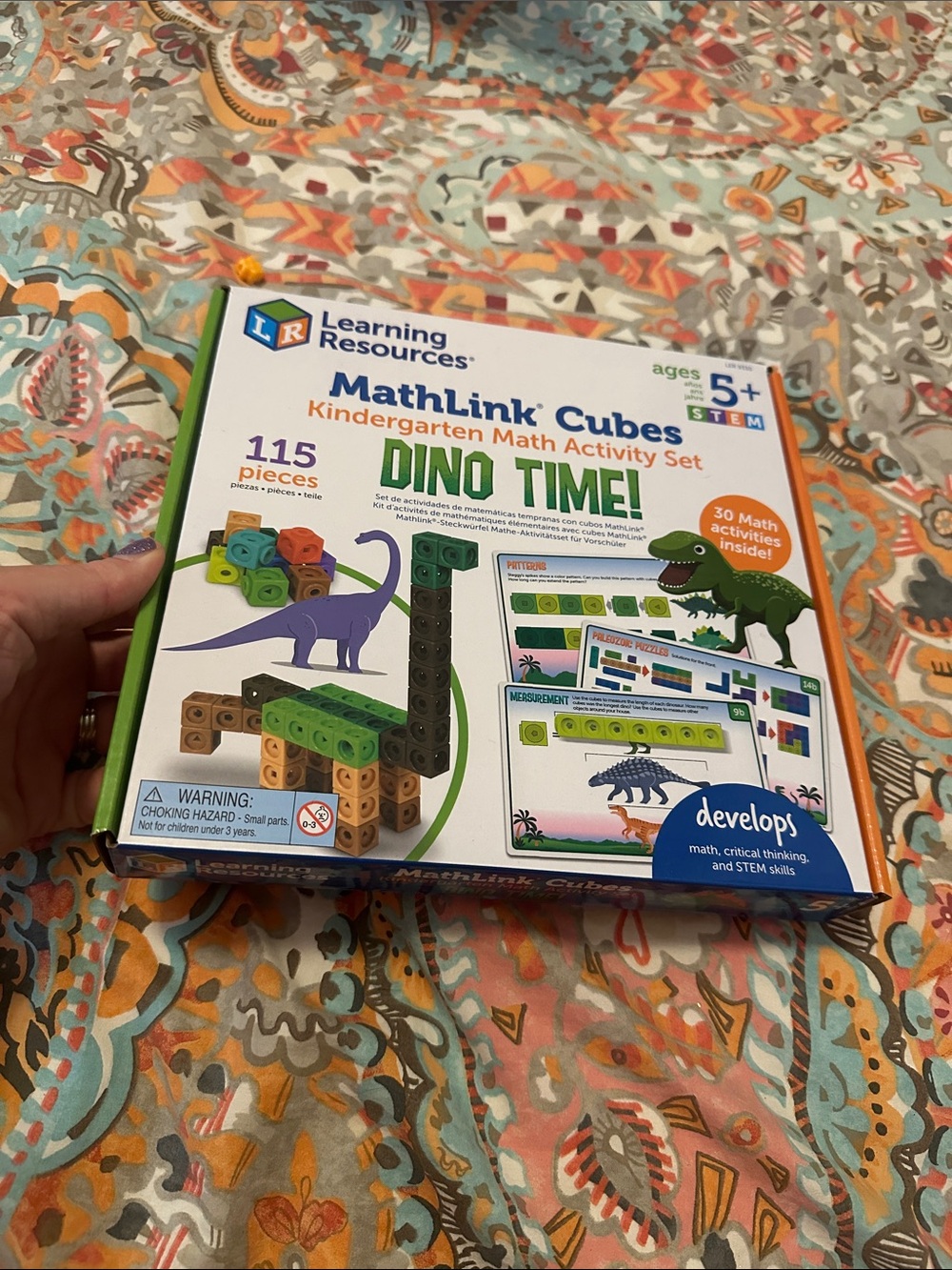MathLink Cubes Dino Time! Kindergarten Math Activity Set - Green/Brown/Black